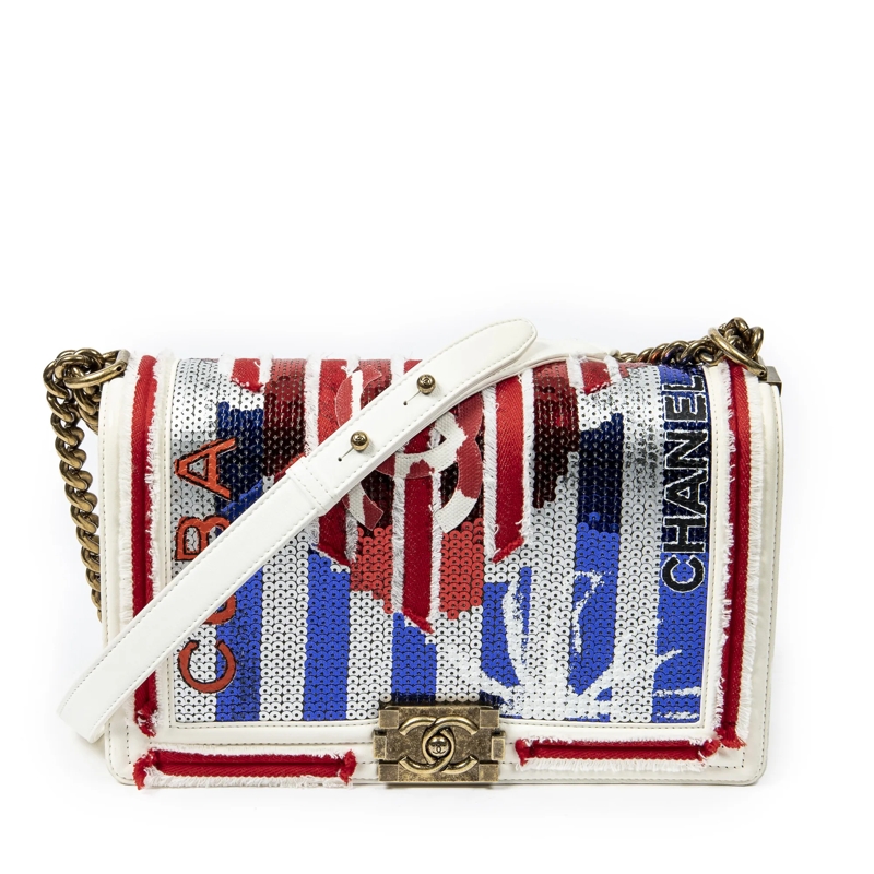 Chanel Crossbody Bag Paris-Cuba Multicolor Sequin Medium Boy Bag rot