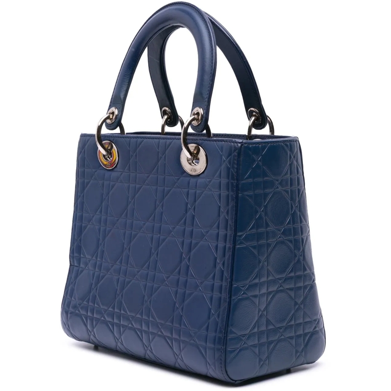 Christian Dior Schultertasche Medium Ultra Matte Calfskin Embossed Cannage Lady  blau