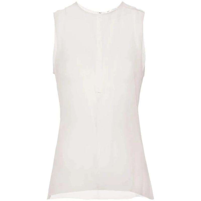 AMI Paris Bluse White Silk Semi-Sheer Sleeveless Top White