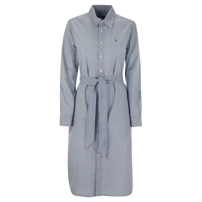 Polo Ralph Lauren Robe midi Cotton Chemisier With Belt Blue