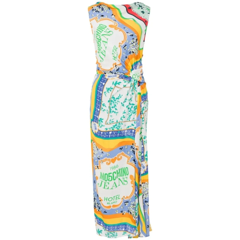 Moschino Midi-jurk Classic Fitted Bodice Dress With Flared Skirt Blue