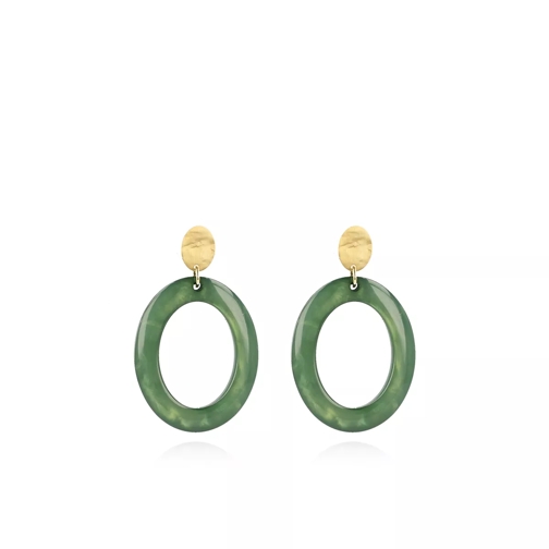 LOTT.gioielli Earrings Resin Open Oval Small Shellstone Green Gold Drop Earring