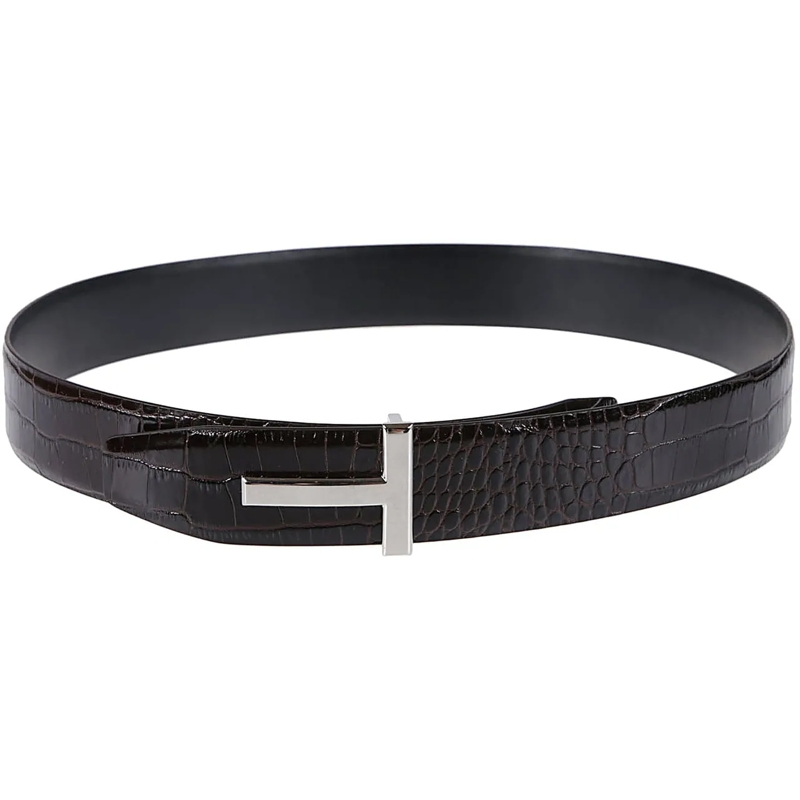 Tom Ford Ceinture en cuir T Buckle Reversible Belt Brown braun