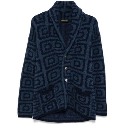 Gabriele Pasini Strickjacke Cardigan With Jacquard Pattern Blue