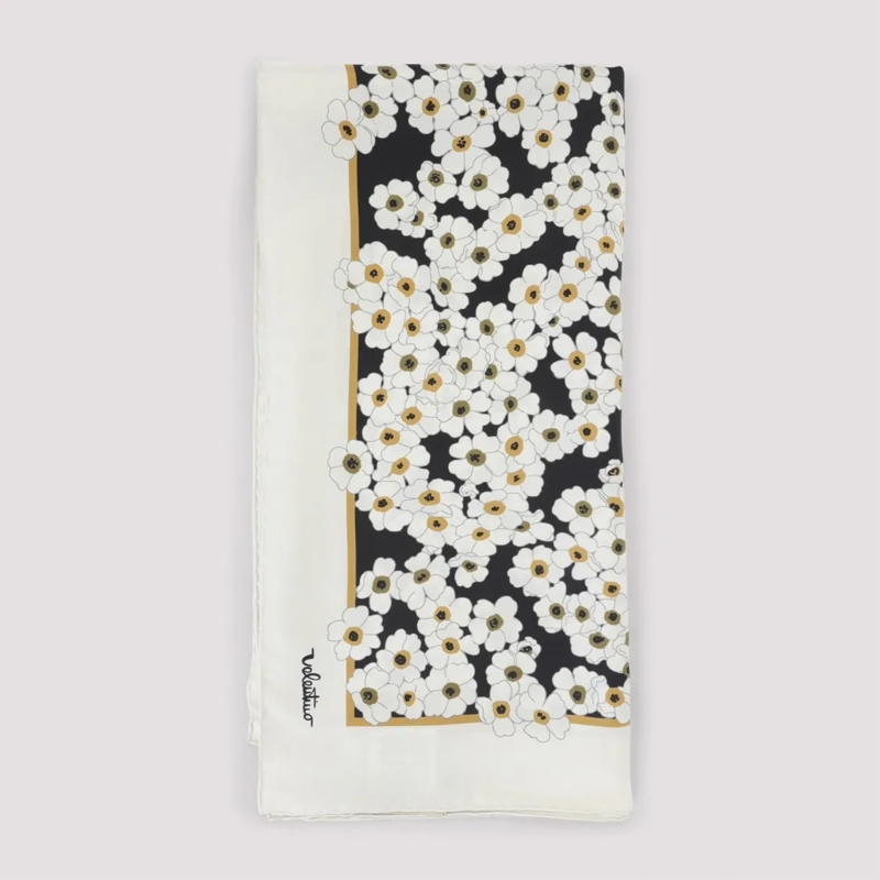 Valentino Garavani Écharpe légère Floral Pattern Silk Scarf With White Border White