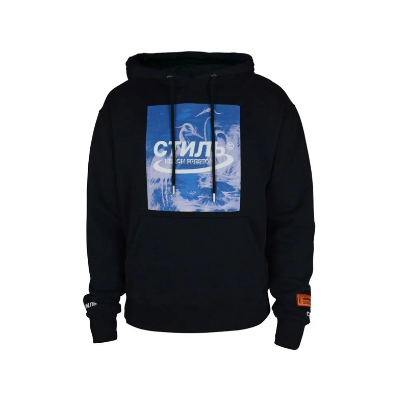 Heron Preston  Cotton Hoodie With Blue Pelican Graphics Black