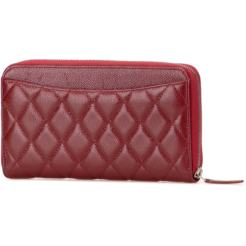 Chanel Geldbörse CC Quilted Caviar Zip Around Long Wallet rot