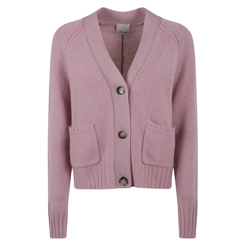 Allude Cardigan Powder Pink Virgin Wool-Cashmere Blend V-Neck Swea Pink