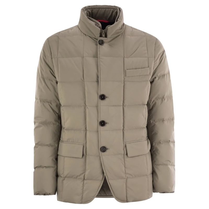 Fay Doudoune Double-Front Quilted Checked Down Jacket Green