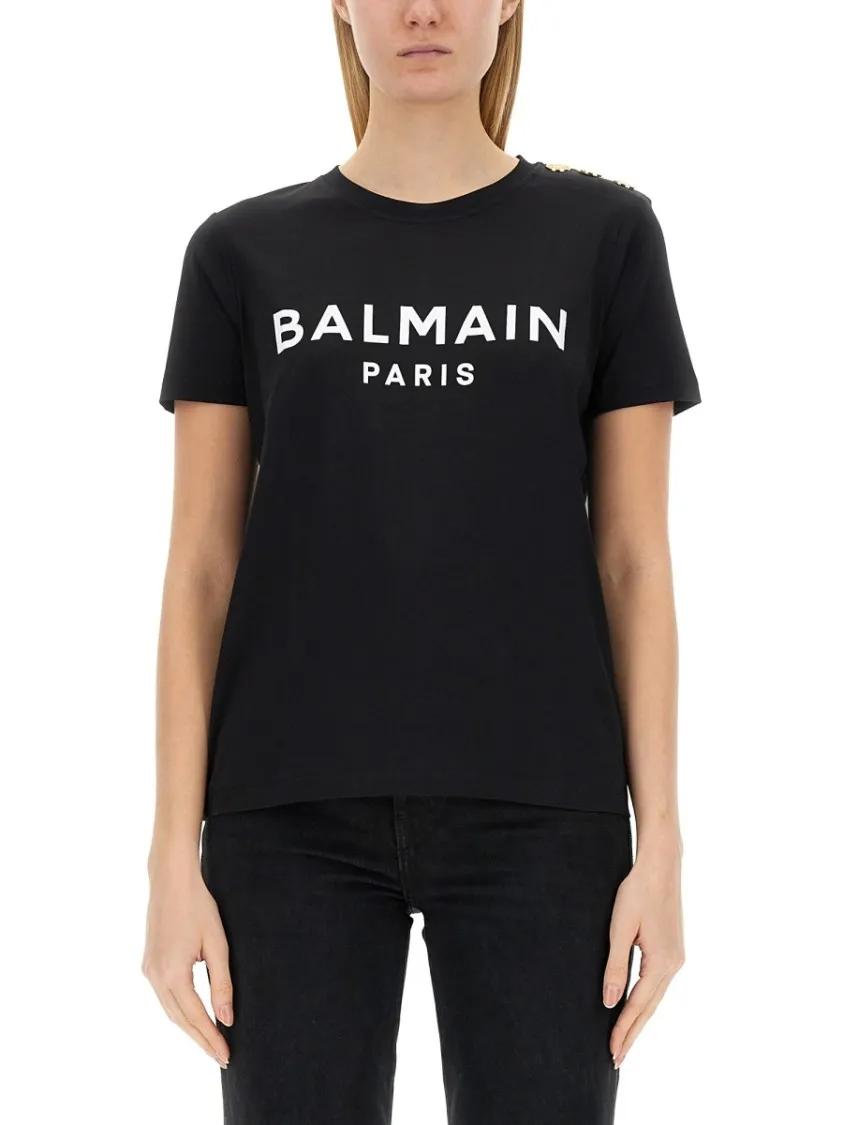 Thumbnail - Balmain - Classic Logo Print Black T-Shirt - Größe L - schwarz