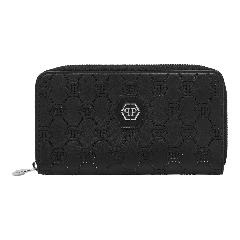 Philipp Plein Geldbörse Mid-Zip Brieftasche Monogram Verziert schwarz