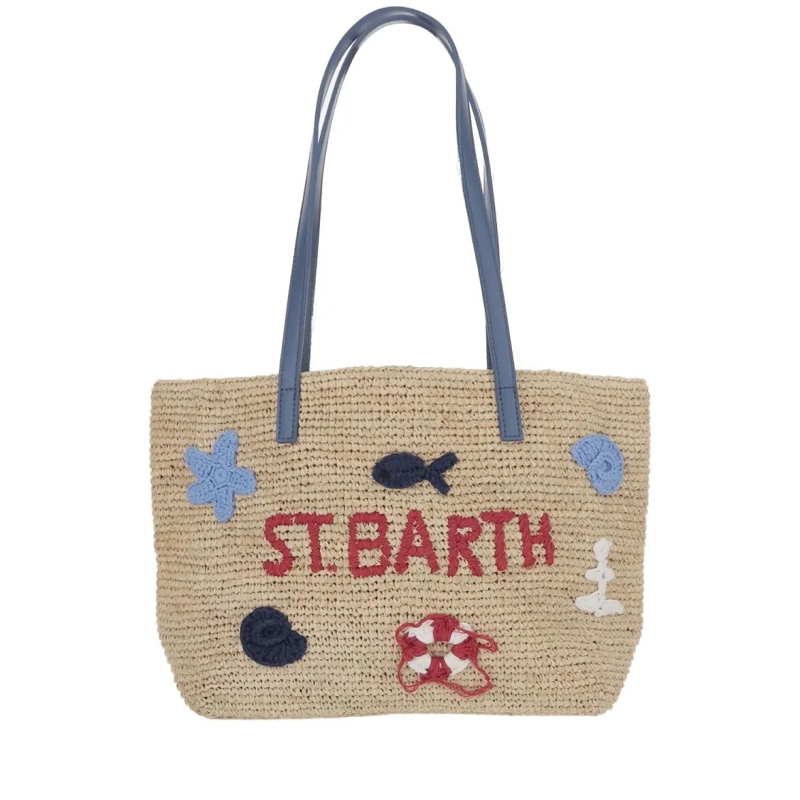Mc2 Saint Barth Fourre-tout Raffia Blend Bag With Beach Motif Neutrals