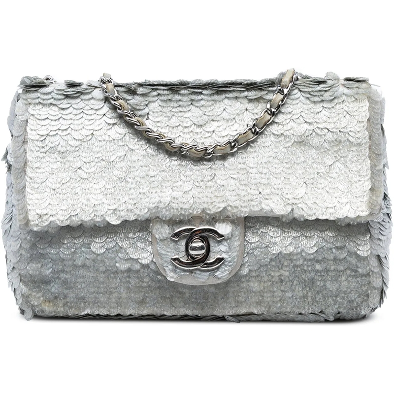 Chanel Schultertasche Small Paillettes Sequin Single Flap silber