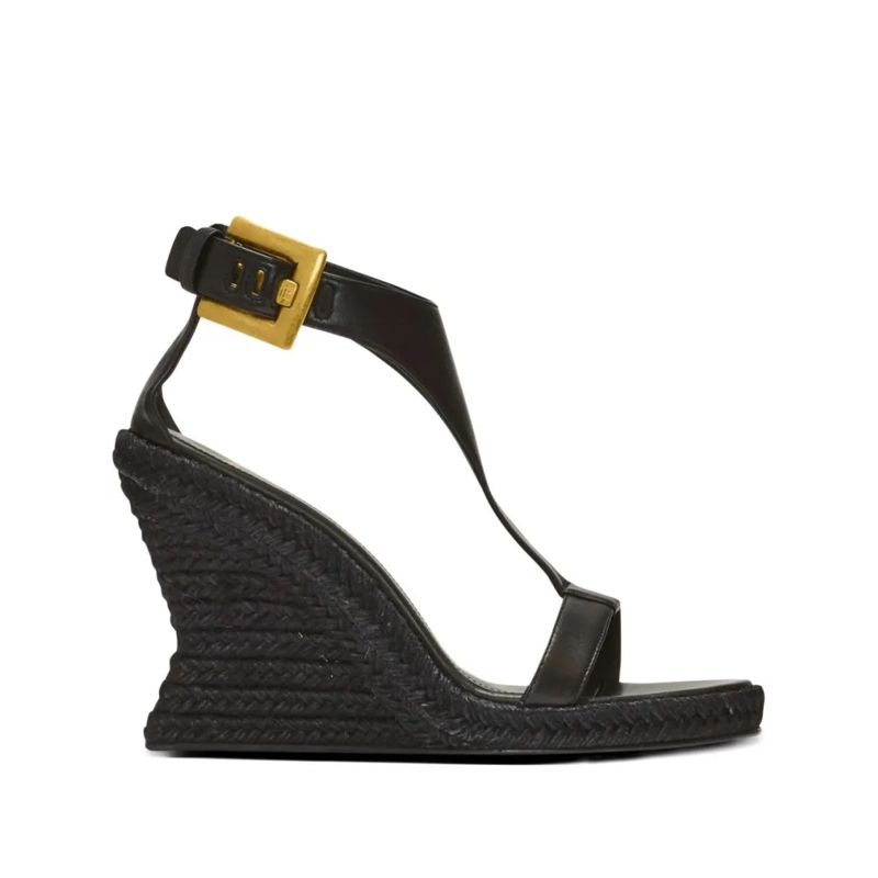 Balmain Sandalen Textured Black Wedge Sandals Black