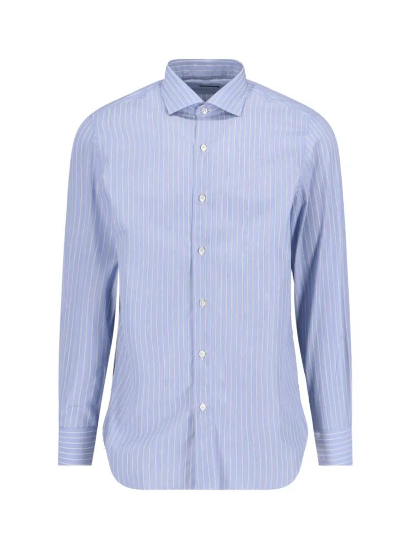 Thumbnail - Finamore - Milano' Striped Shirt – Light Blue - Größe 40 - blau