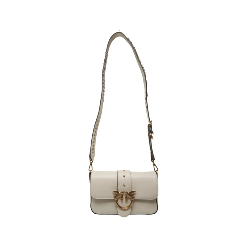 Pinko Schultertasche Minimalist White Leather Crossbody Bag With Metall Pink