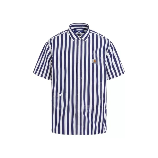 Junya Watanabe White And Navy Striped Cotton Shirt Blue 