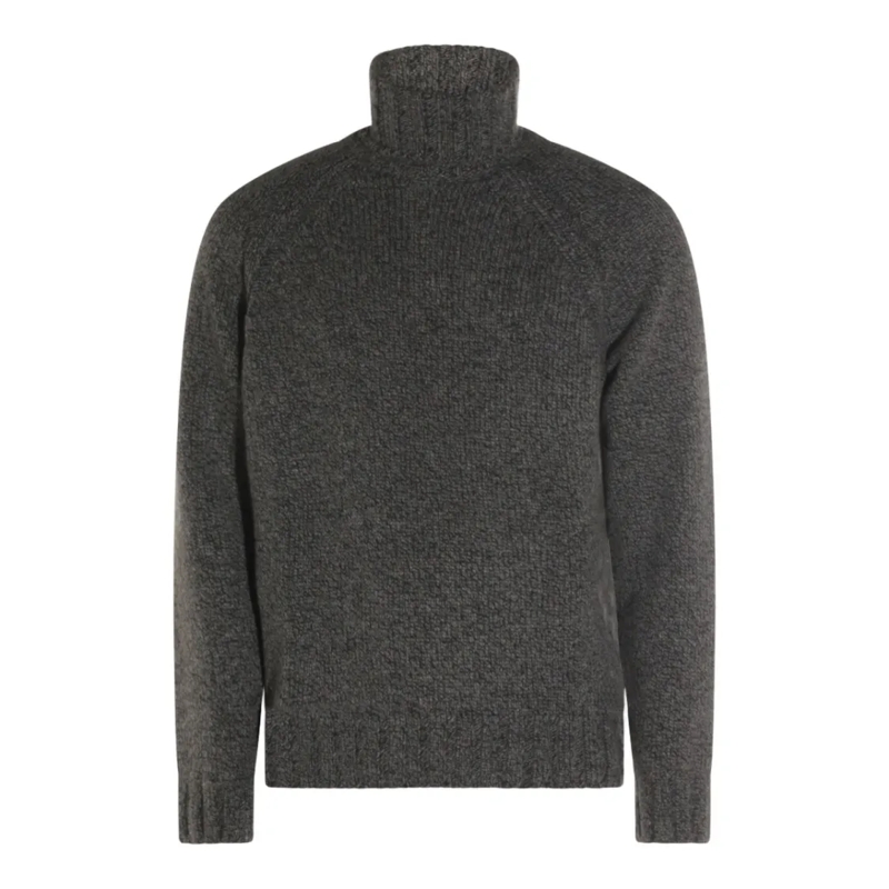 Zegna Pullover High Turtleneck Grey Knit Sweater Black