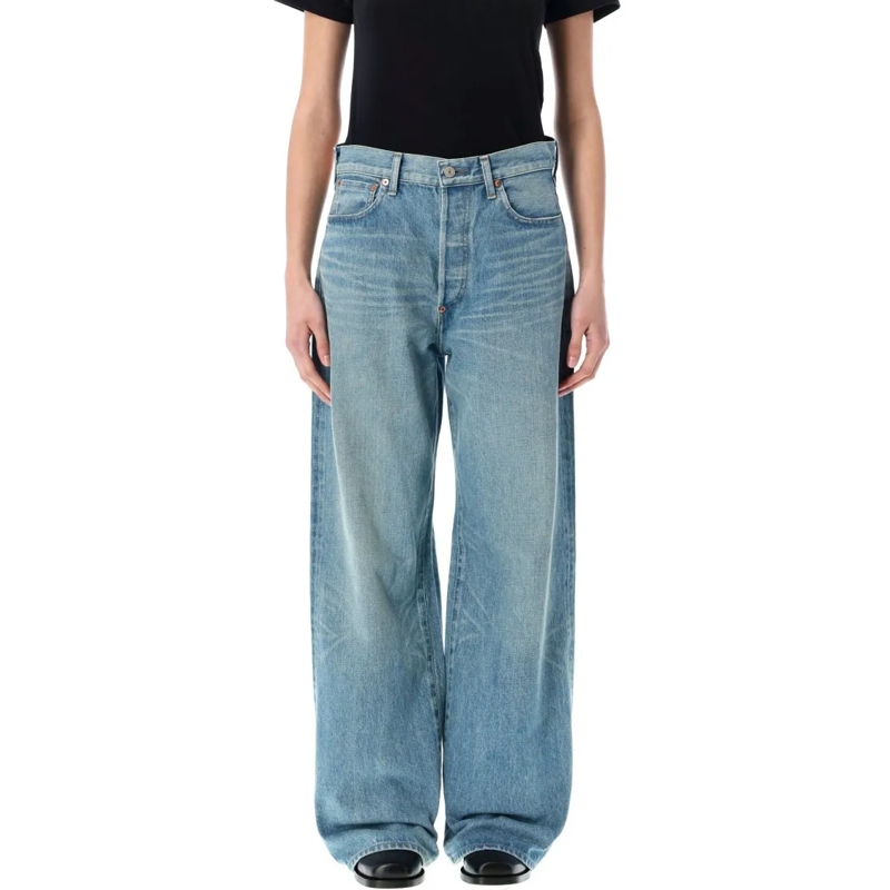 Junya Watanabe Jeans Wide Leg Denim Jeans With Adjustable Back Strap Blue