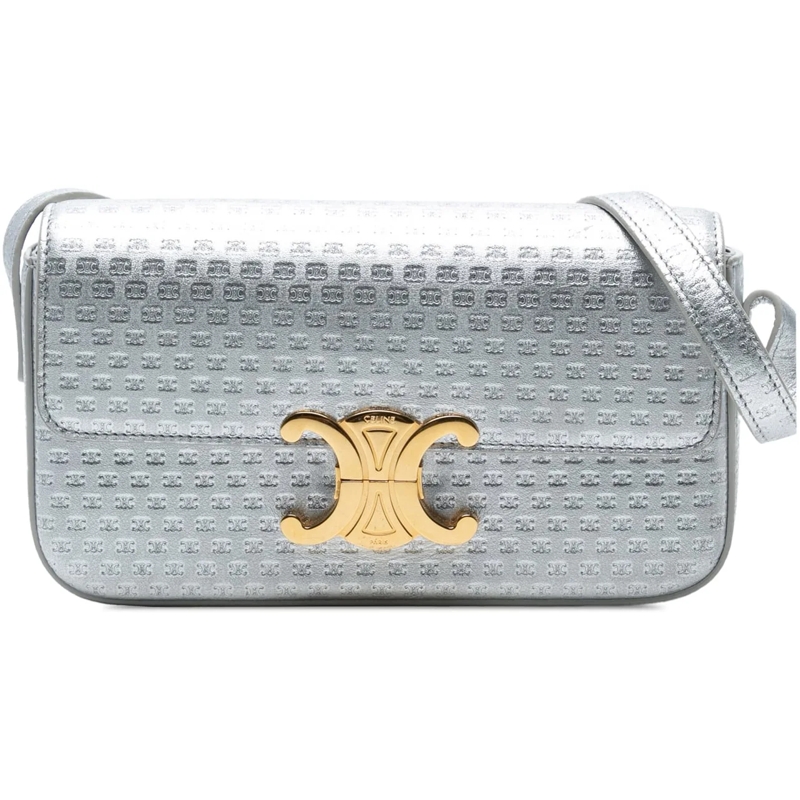 Celine Schultertasche Triomphe All Over Laminated Calfskin Claude Should silber