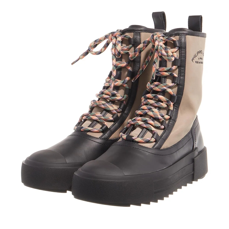 Philippe Model Stiefel Paris Haute High Woman Textile Fur_Boue Noir