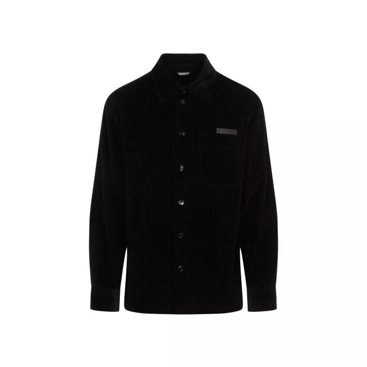 Bottega Veneta - Midnight Blue Cotton Velvet Shirt Leather Pocket - Größe 48 - schwarz