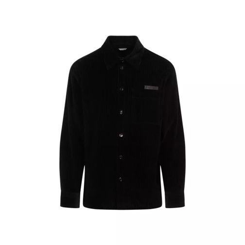 Bottega Veneta Midnight Blue Cotton Velvet Shirt Leather Pocket Black 