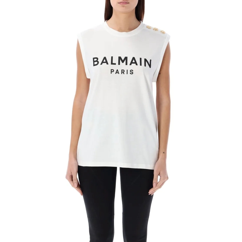 Balmain Chemisier 3-Button Tank Top White