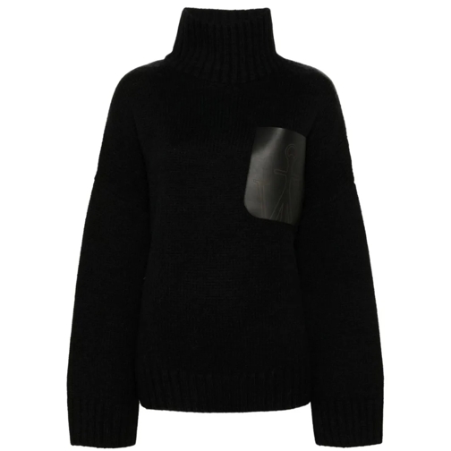 J.W.Anderson Pulover High-Neck Leather-Pocket Negru Black Jumper med turtleneck