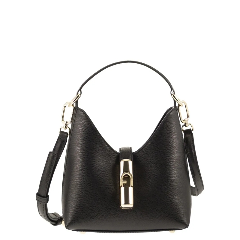 Furla Schultertasche Trapezoidal Mini Hobo Bag With Iconic Hardware Black