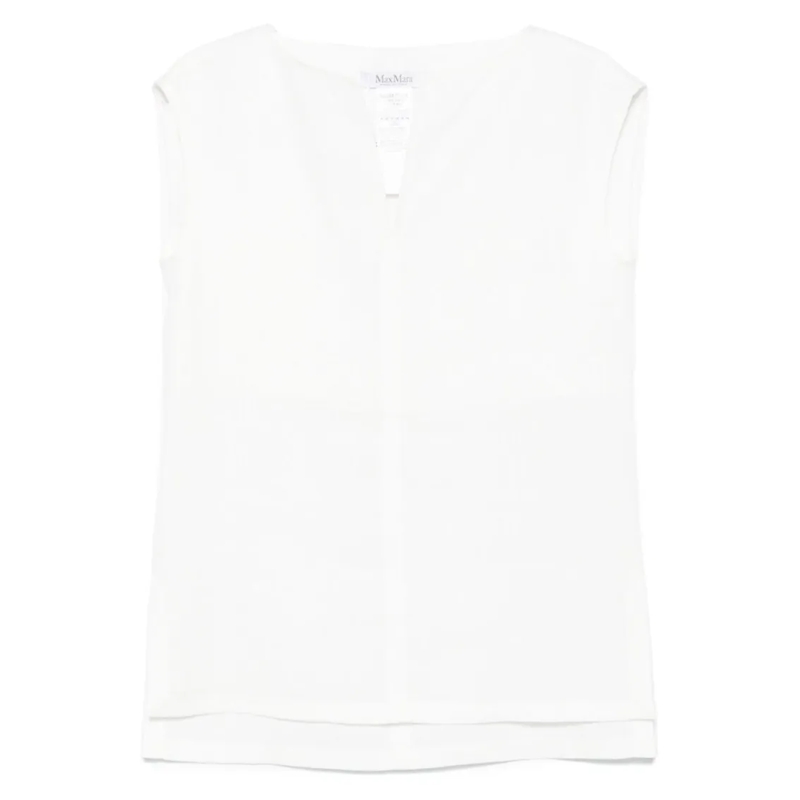 Max Mara Blouse Sleeveless White Top With Split Neck Design White