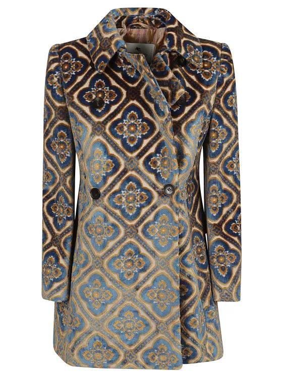 ETRO floral-jacquard double-breasted coat - Blue