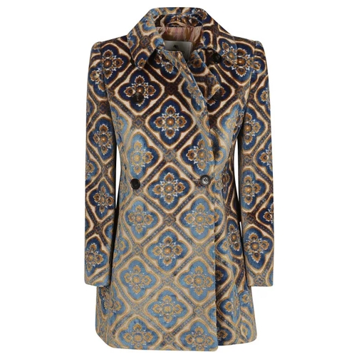 Etro Floral-Jacquard Double-Breasted Coat Grey 