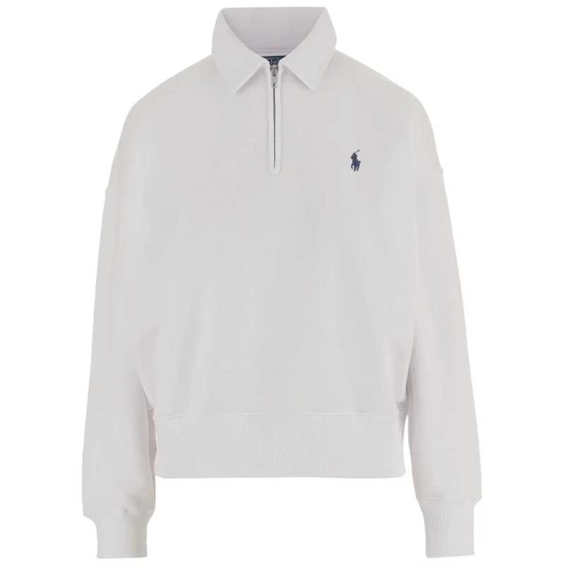 Polo Ralph Lauren Trui Cotton Blend Pullover With Half-Zip And Embroidere White