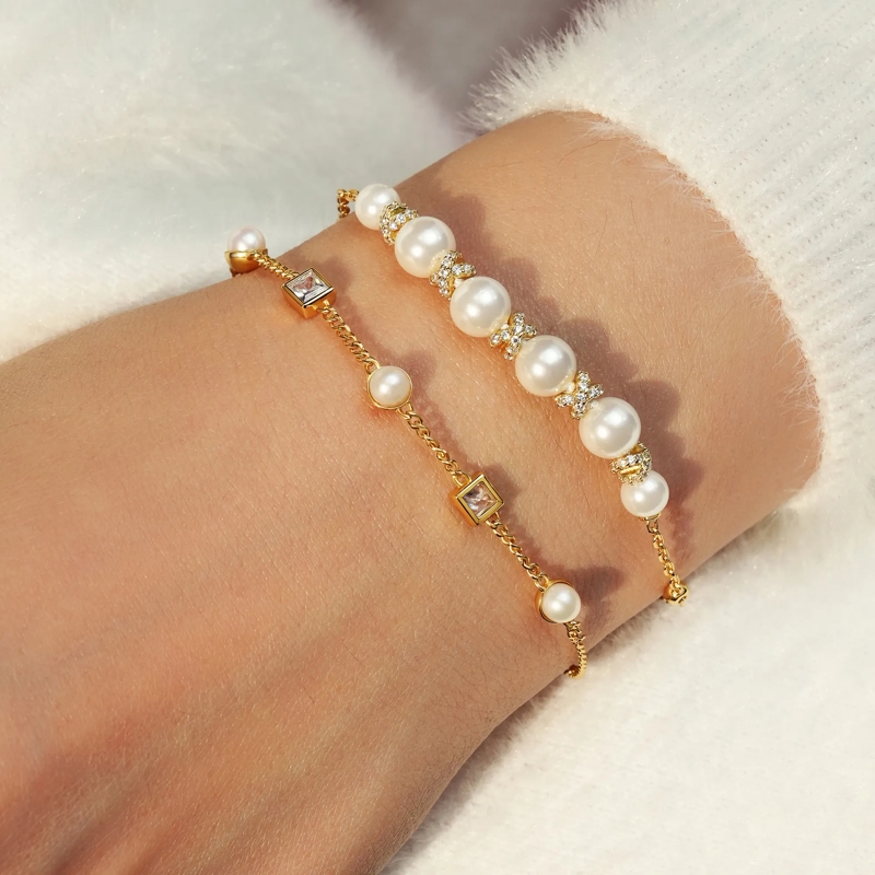 Ania Haie Armband 925er Sterlingsilber Cube and Pearl gold(Image 2)