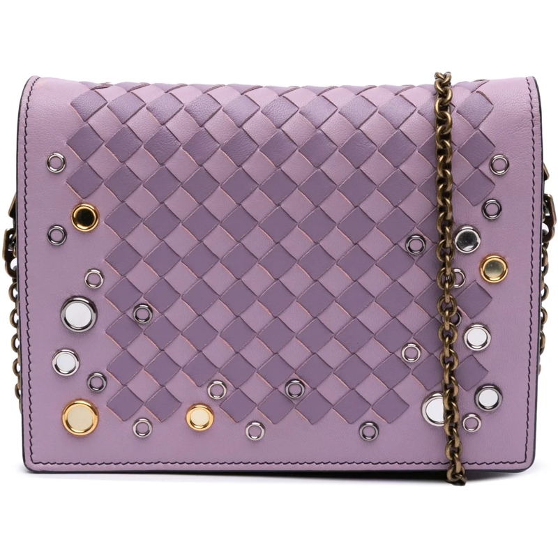 Bottega Veneta Schultertasche Nappa Intrecciato Studded Wallet on Chain lila