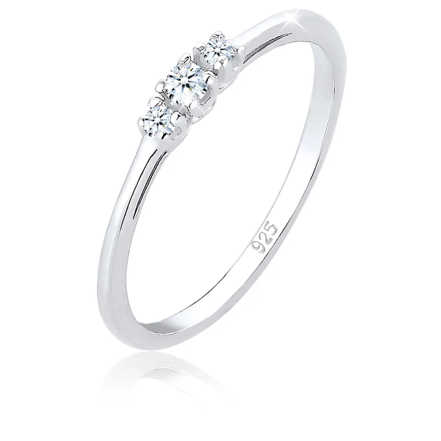 Elli Ringe - Ring Verlobungsring Diamant (0.06 ct.) Zart 925 Si - Gr. 52 MM - in Silber - für Damen