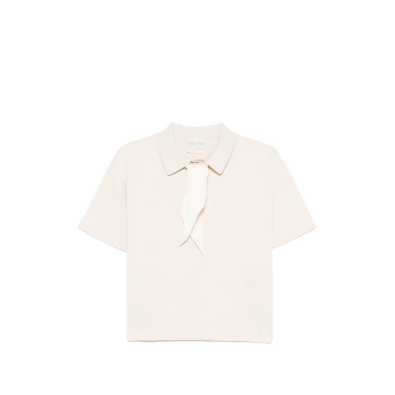 Forte Forte T-shirt Cropped White Polo T-Shirt With Satin-Like Scarf D Neutrals