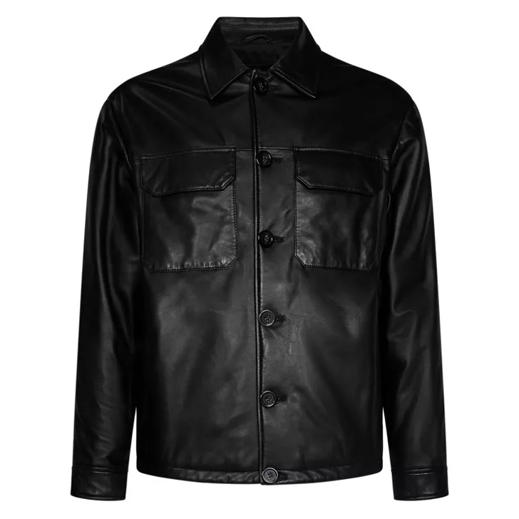 Emporio Armani Black Leather Jacket Black Leren jassen