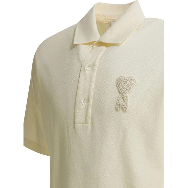 AMI Paris Polohemd Minimalist Short-Sleeve Polo Shirt With Heart Embl Neutrals(Image 7)