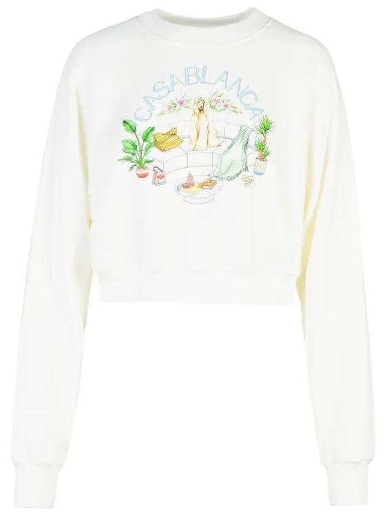 Casablanca - Crop%27 White Cotton Sweatshirt - Größe S - weiß