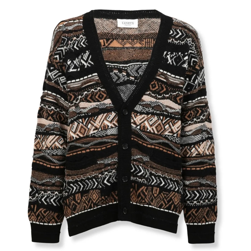 Laneus Strickjacke Camel Knit Cardigan With Classic Button-Down Front Black