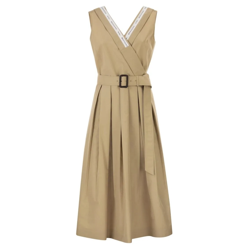 Max Mara Midi-jurk Cotton Gabardine Sleeveless Midi Dress With Jacqua Brown