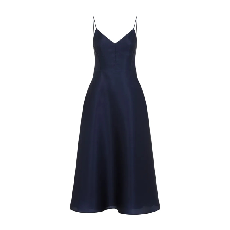 Alberta Ferretti Robe midi Silk Midi Dress With V-Neckline And A-Line Skirt Black