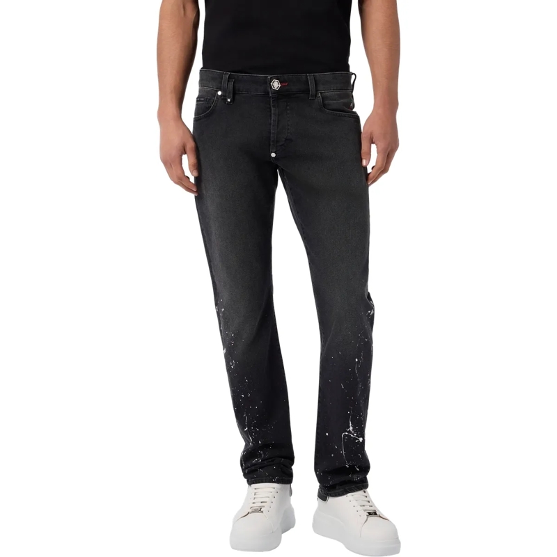 Philipp Plein Jeans mit geradem Bein Super Straight Cut Jeans Paint schwarz(Image 3)