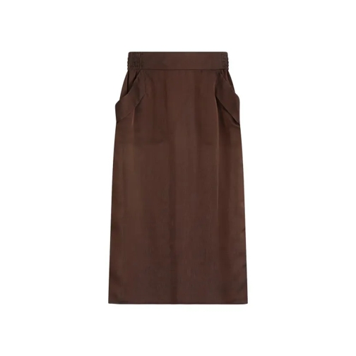 Saint Laurent Brown Silk Midi Skirt Brown 