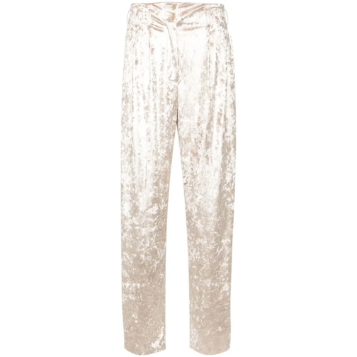 Genny  Champagne Crushed Velvet Trousers With Logo Neutrals