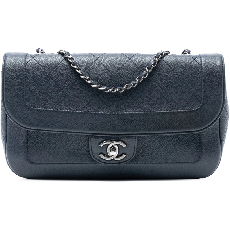 Chanel Schultertasche CC Diamond Stitch Caviar Flap blau