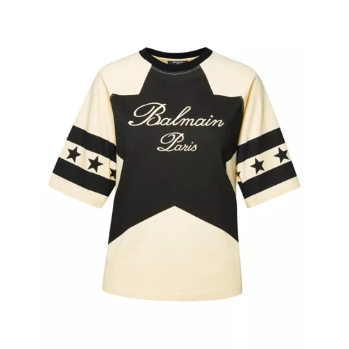 Balmain Stars' Beige Cotton T-Shirt Black 