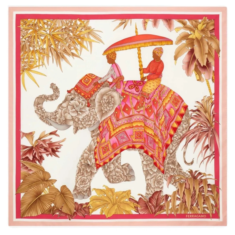 Salvatore Ferragamo Lichtgewicht Sjaal Silk Scarf With Indian Print White